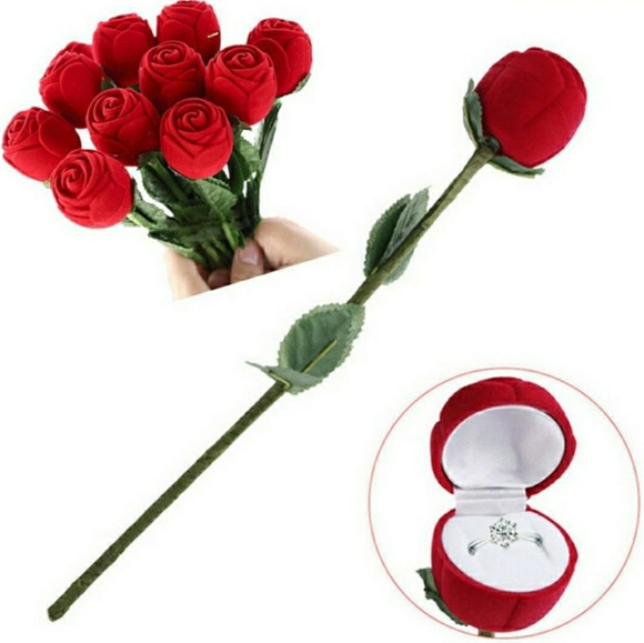 NEW QTY 2!! Rose Ring Box Holder Long Stem Romantic Lovely Ring Engagement - Picture 9 of 12